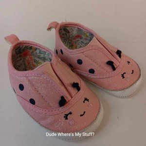 CARTER'S JUST ONE YOU BABY GIRLS SMILING FACE GLITTER SHOES - INFANT SIZE 3-6M
